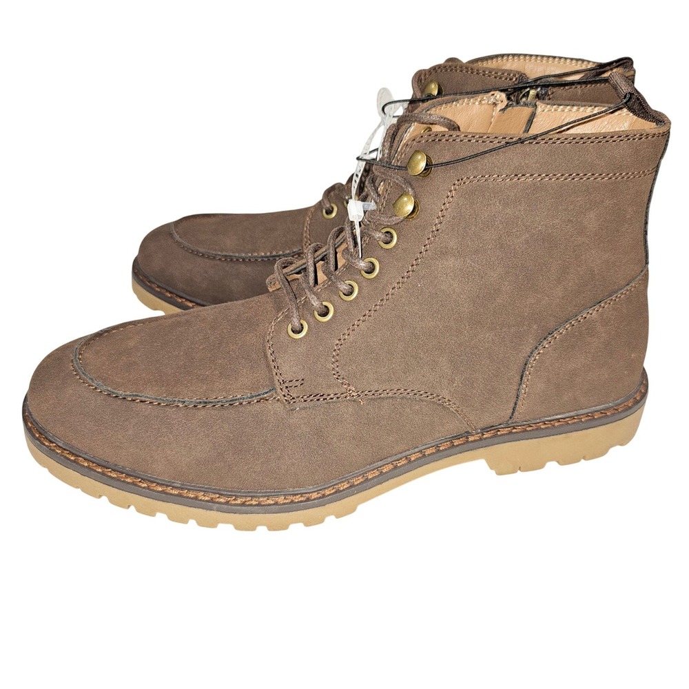 New Madden Men Brown Suede Side Zip Moc Toe Lace Up Boots Size  Urban Casual NWT